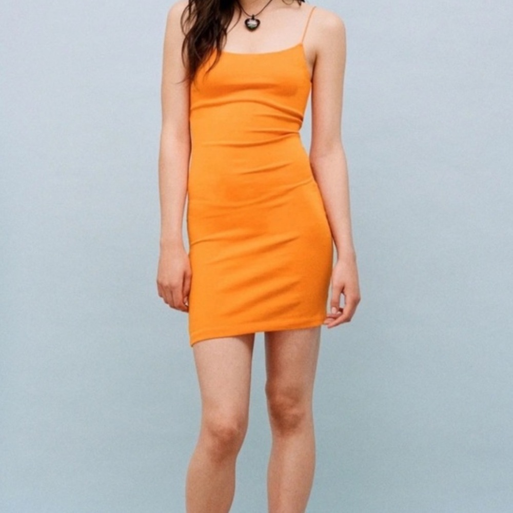 Zara Orange Mini Spaghetti Strap Dress